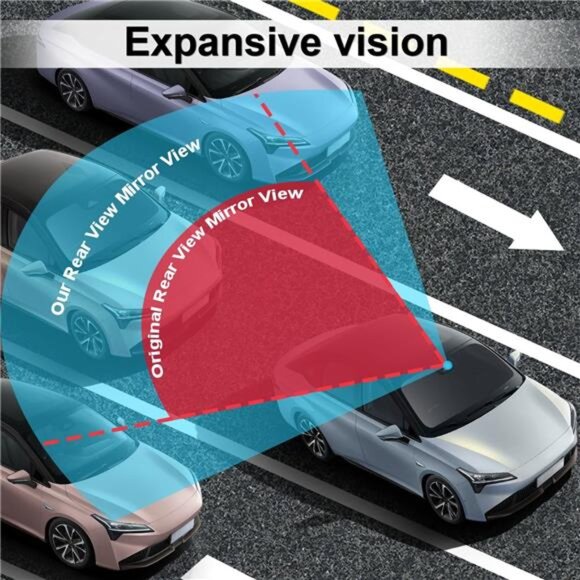 Anti Glare Rear View Mirror 11.2''(285mm), Wide Angle Panoramic Convex Curve - Picture 5 of 8